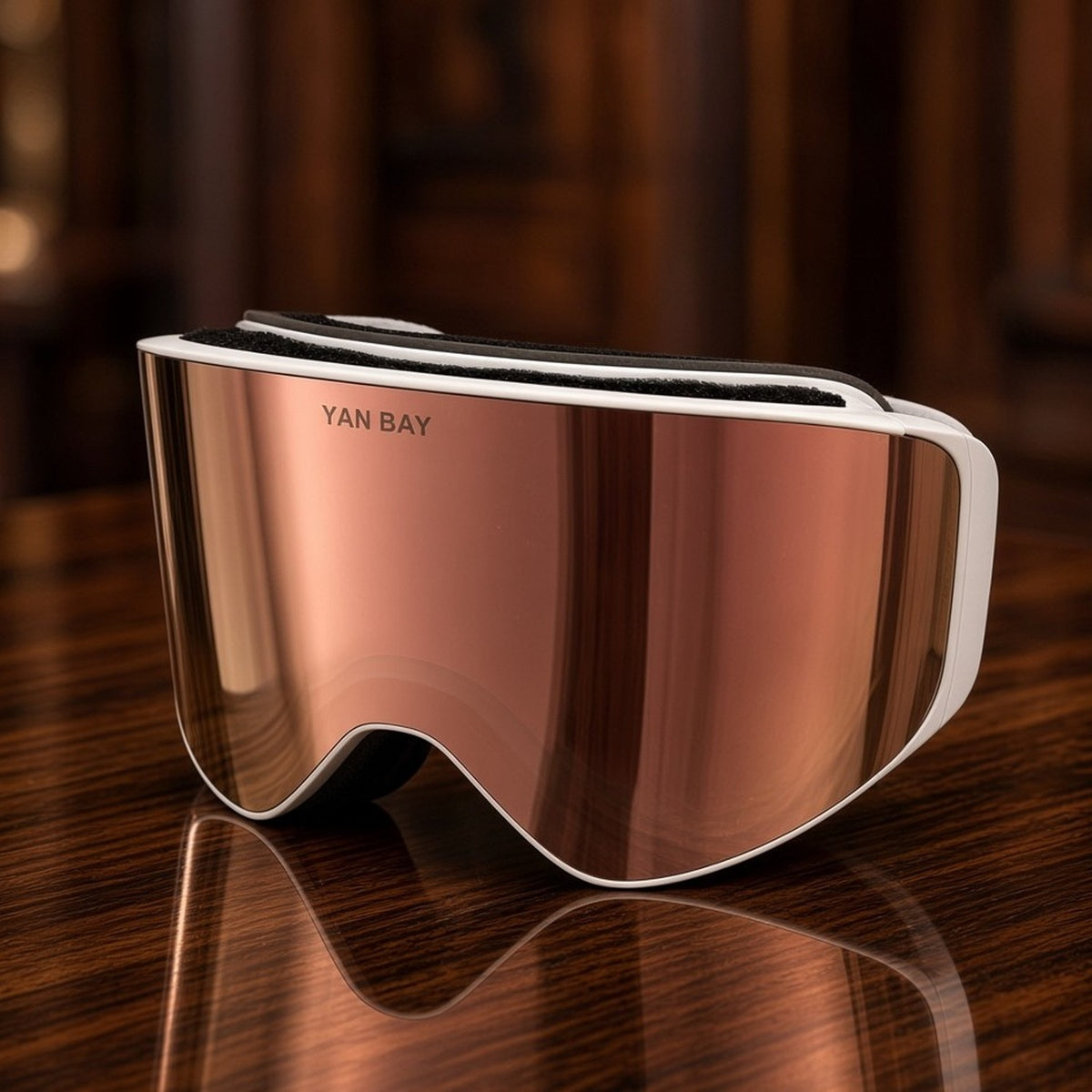 YAN BAY Skibrille Weiss Rosegold verspiegelt – NEU